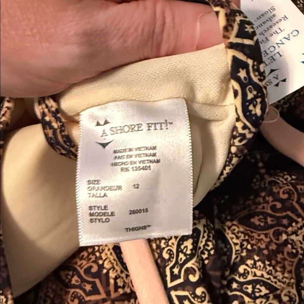 NWT A Shore Fit Brown Black Patterned with Bow Swim Dress 12 - Picture 7 of 10